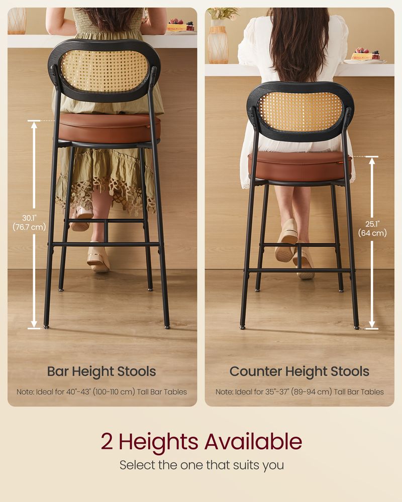 VASAGLE Counter Height Bar Stool with PE Rattan Back Set of 2 - Thumbnail 4