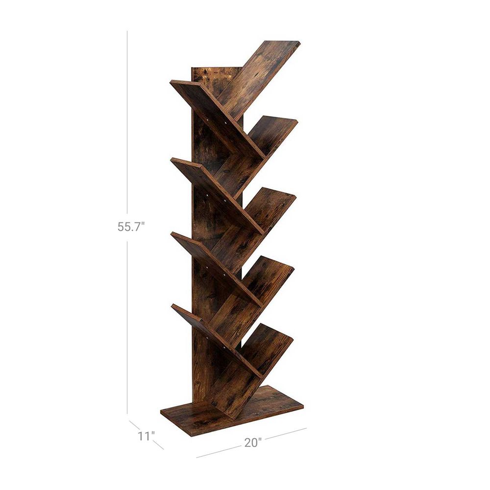 Tree Bookshelf Modern Free Standing Bookcase w/ 13 Open Shelves