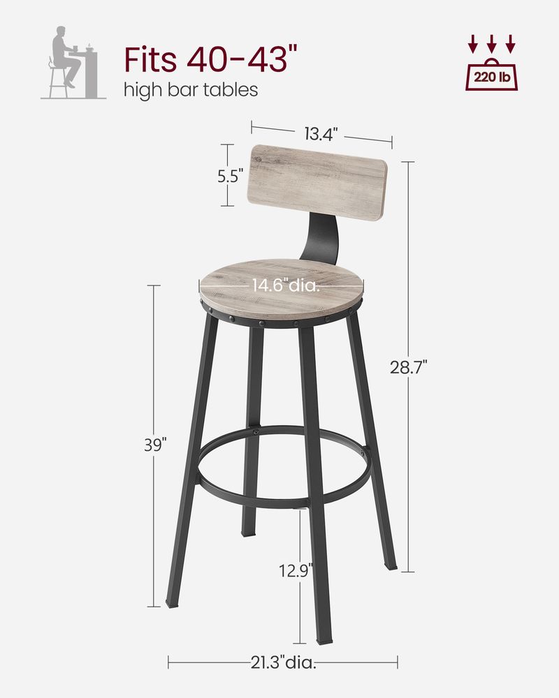 VASAGLE Bar Stools Set of 4 - Thumbnail 2