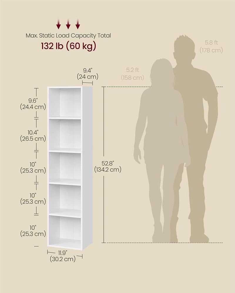 VASAGLE Custos Collection Bookshelf 5-Tier Bookcase - Thumbnail 4