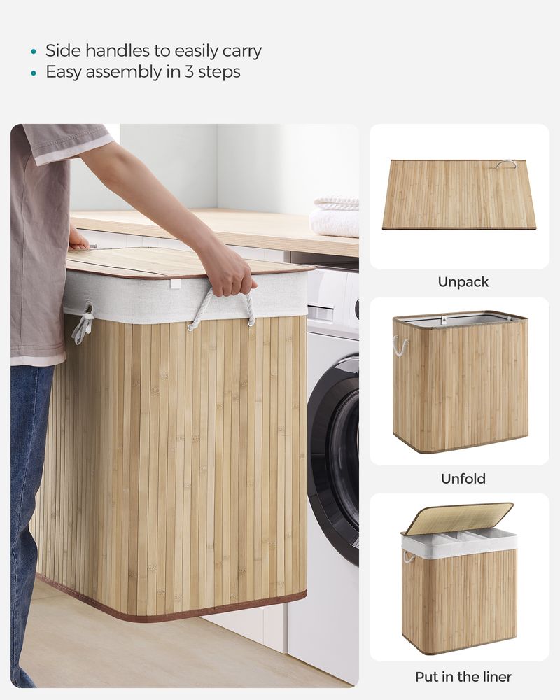 Laundry basket three-part (available in several colours