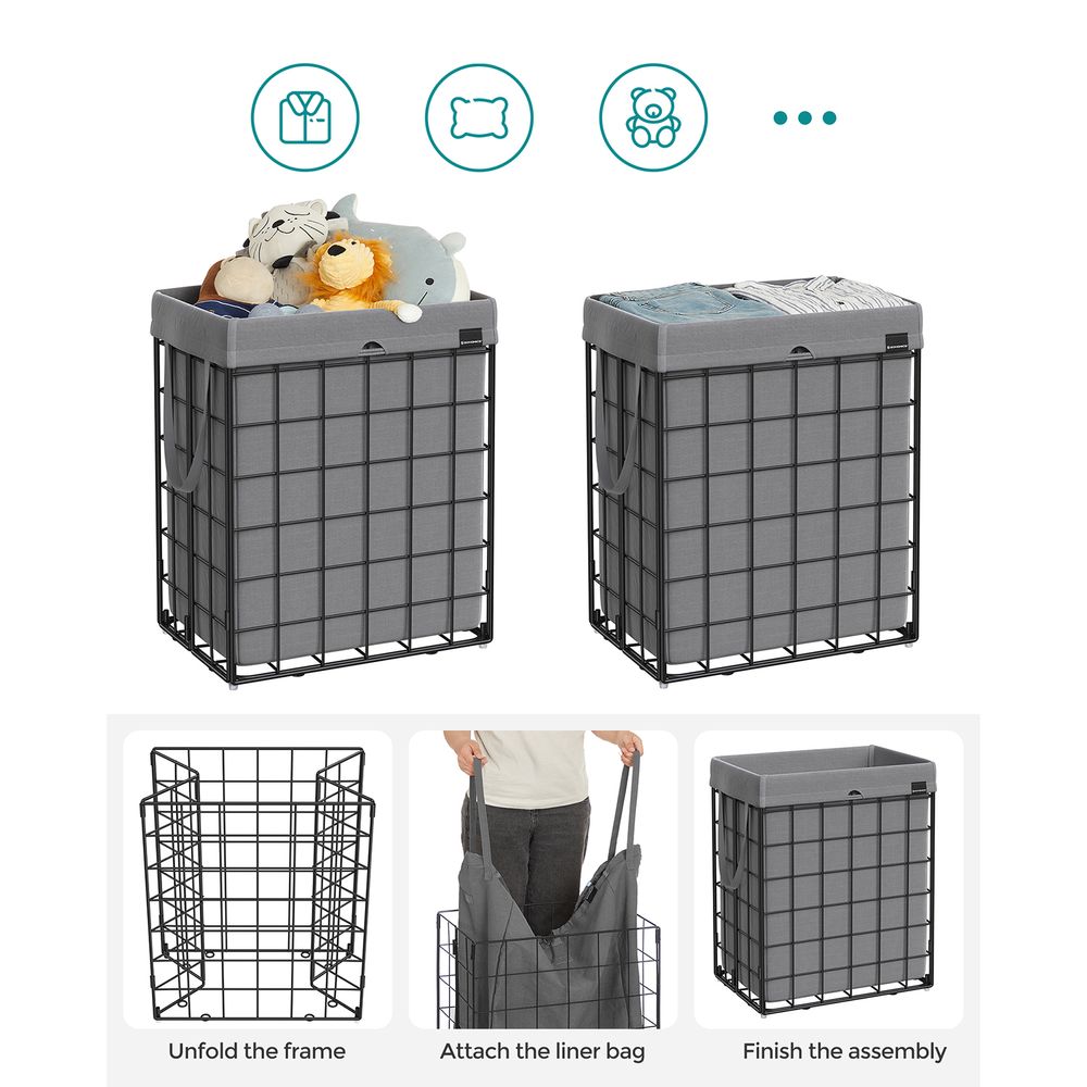 BO-038-1 Simple Houseware Foldable Laundry Hamper Basket with Lid, Grey