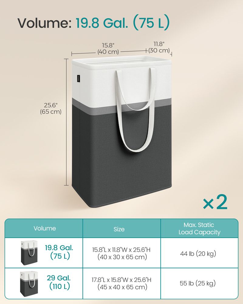 SONGMICS Set of 2 Foldable Laundry Hampers - Thumbnail 4