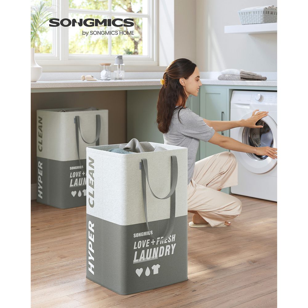 SONGMICS Set of 2 Laundry Baskets with 2 Compartments - Thumbnail 3
