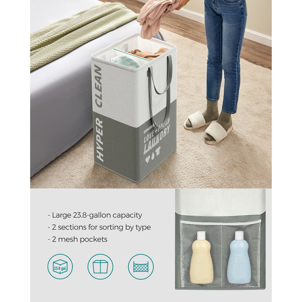 SONGMICS Set of 2 Laundry Baskets with 2 Compartments - Thumbnail 4