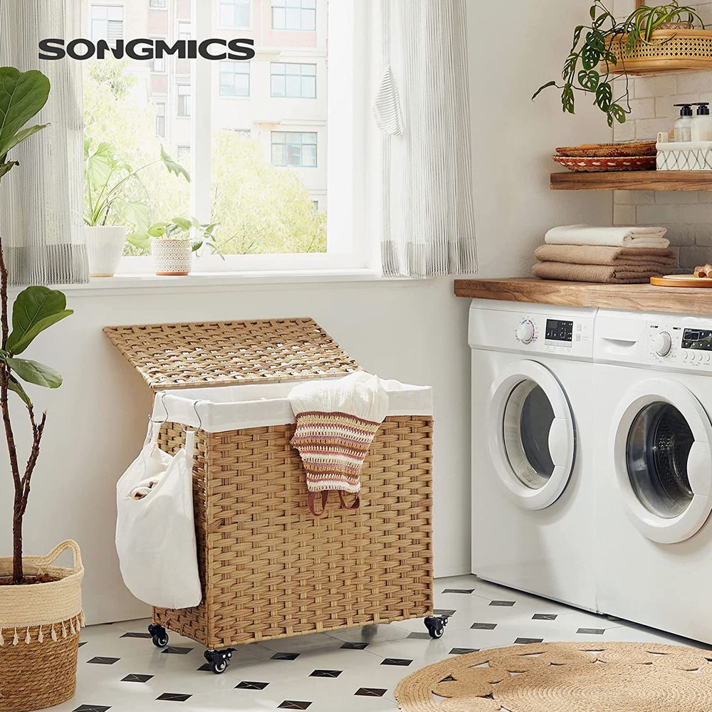 SONGMICS Laundry Basket, Handwoven Laundry Hamper, 140L Rattan