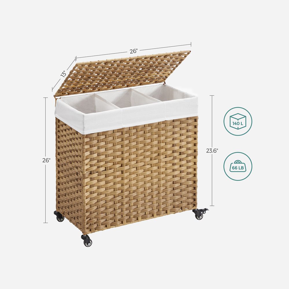 SONGMICS Laundry Basket, Handwoven Laundry Hamper, 140L Rattan