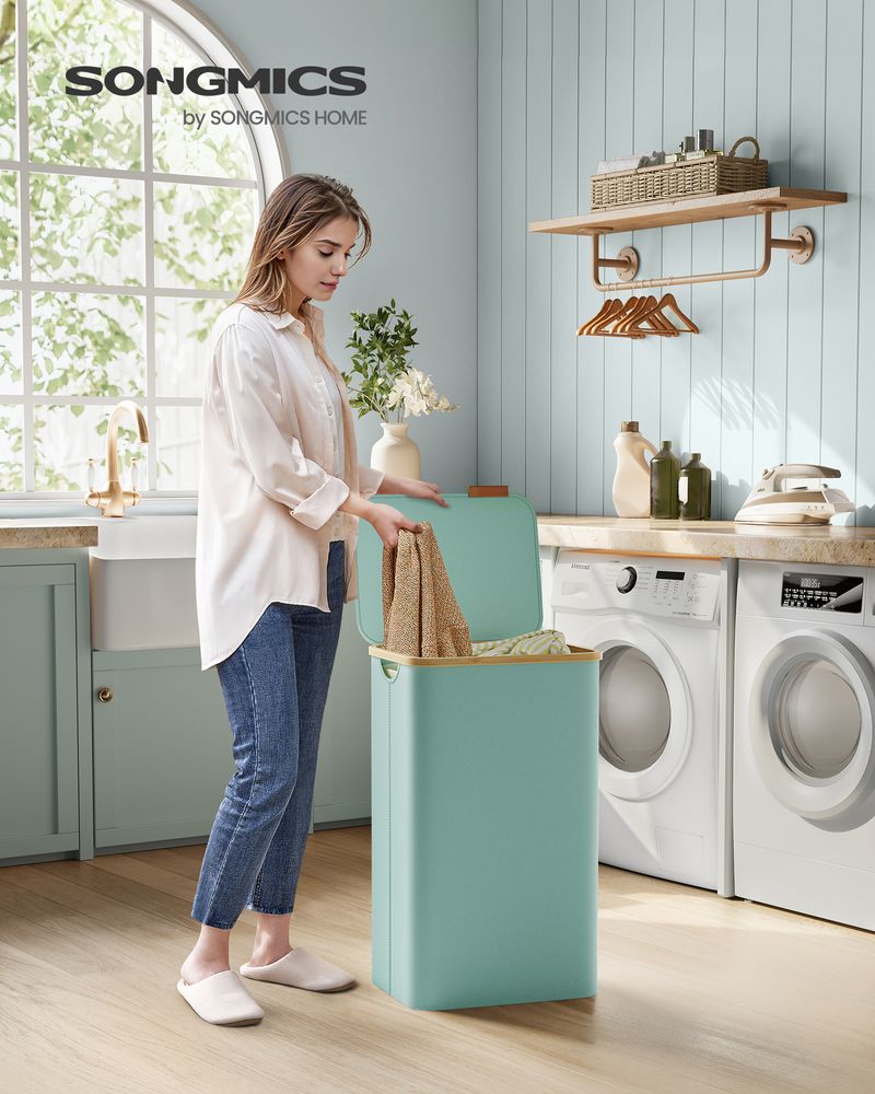 SONGMICS 65L Slim Laundry Hamper with Lid - Thumbnail 3