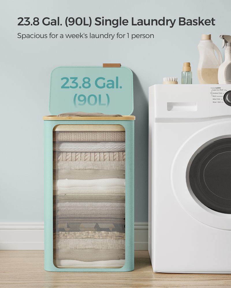 SONGMICS 65L Slim Laundry Hamper with Lid