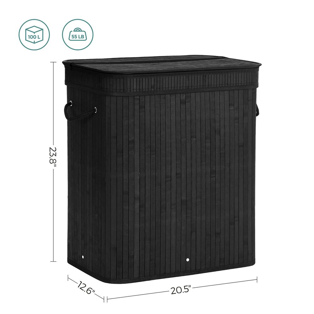 Folding Bamboo Laundry Basket Clothes Hamper with Lid shops Black