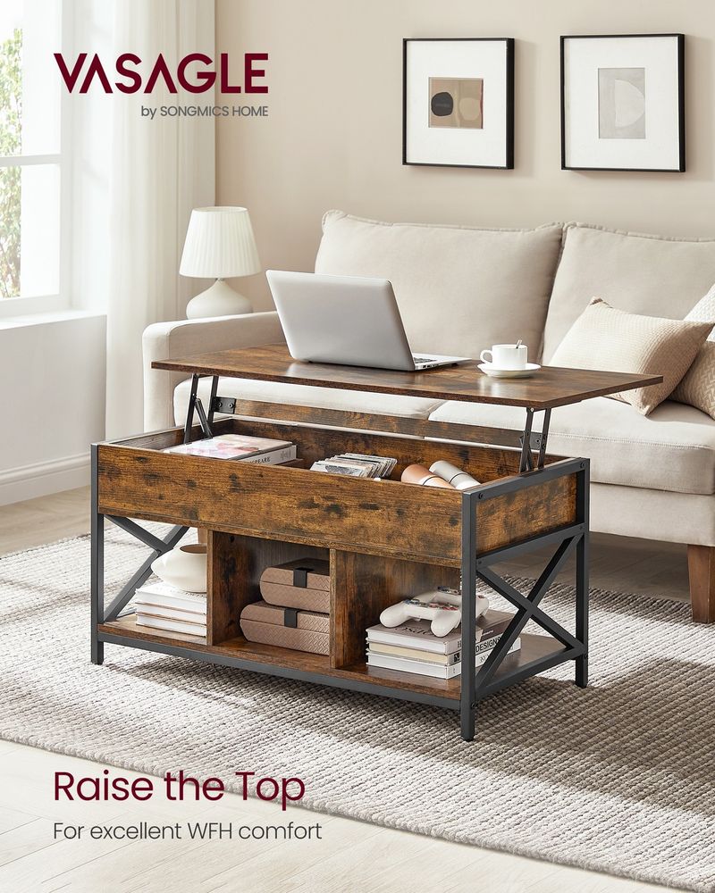VASAGLE Lift Top Coffee Table with Storage - Thumbnail 5