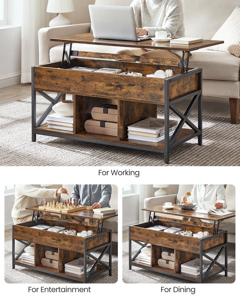 VASAGLE Lift Top Coffee Table with Storage - Thumbnail 2