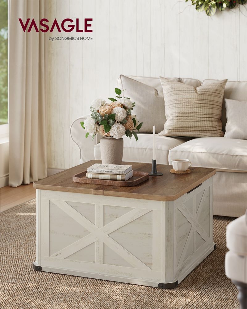 VASAGLE Farmhouse Coffee Table with Storage - Thumbnail 3