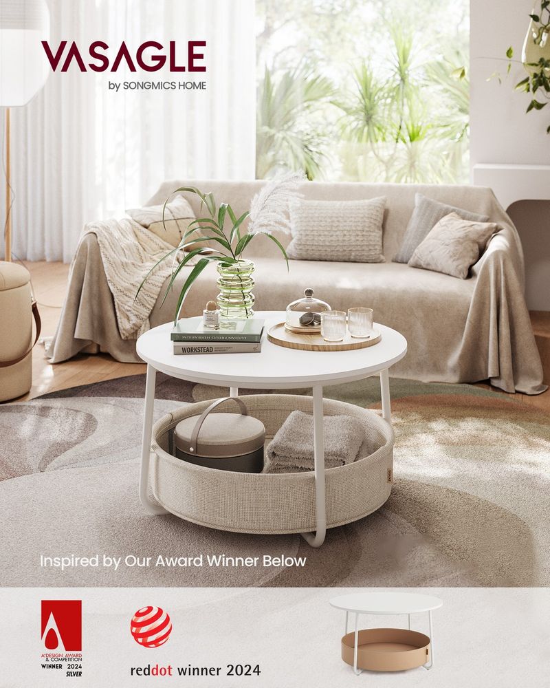 VASAGLE Coffee Table with Fabric Basket - Thumbnail 3