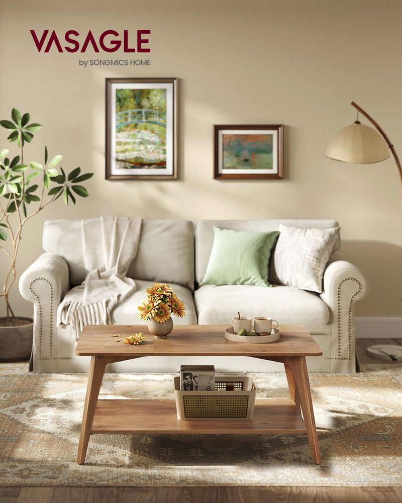 VASAGLE Coffee Table with Fabric Basket - Thumbnail 2