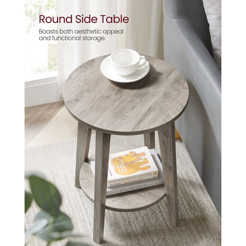 VASAGLE Small Round Side End Table, Modern Nightstand With Fabric Basket