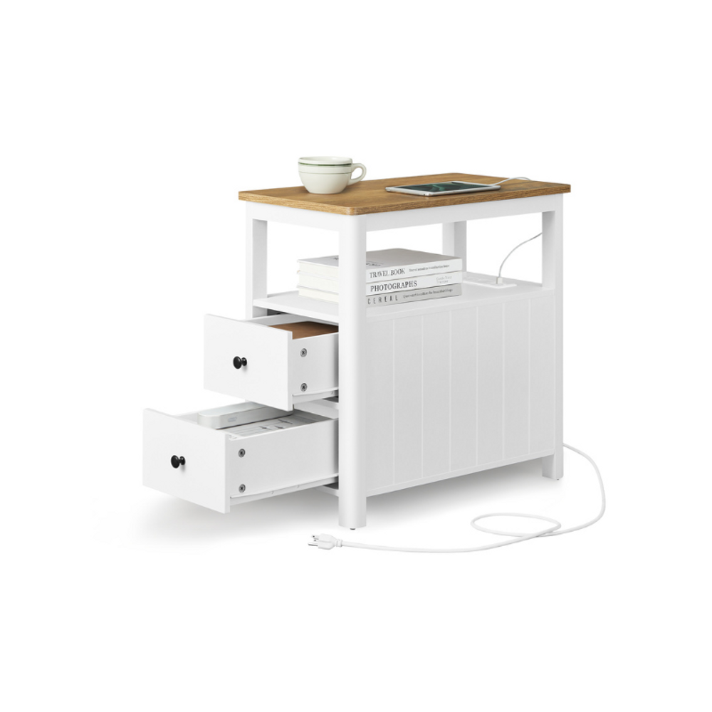 VASAGLE Side Table with Charging Station and 2 Drawers - Thumbnail 5