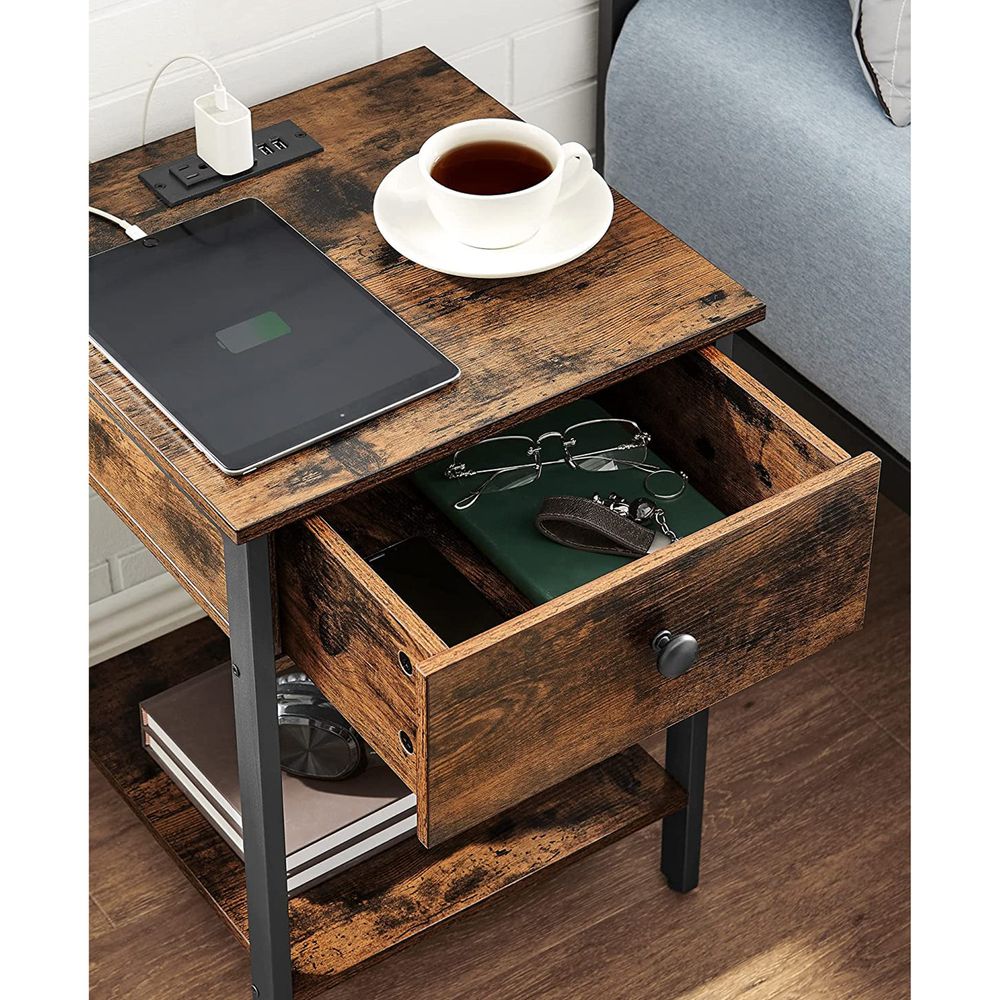 VASAGLE Nightstand with Drawer, End Table, Bed Side Table, Small Table, Tall