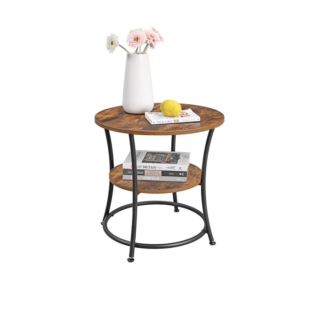 VASAGLE Round End Table with 2 Shelves