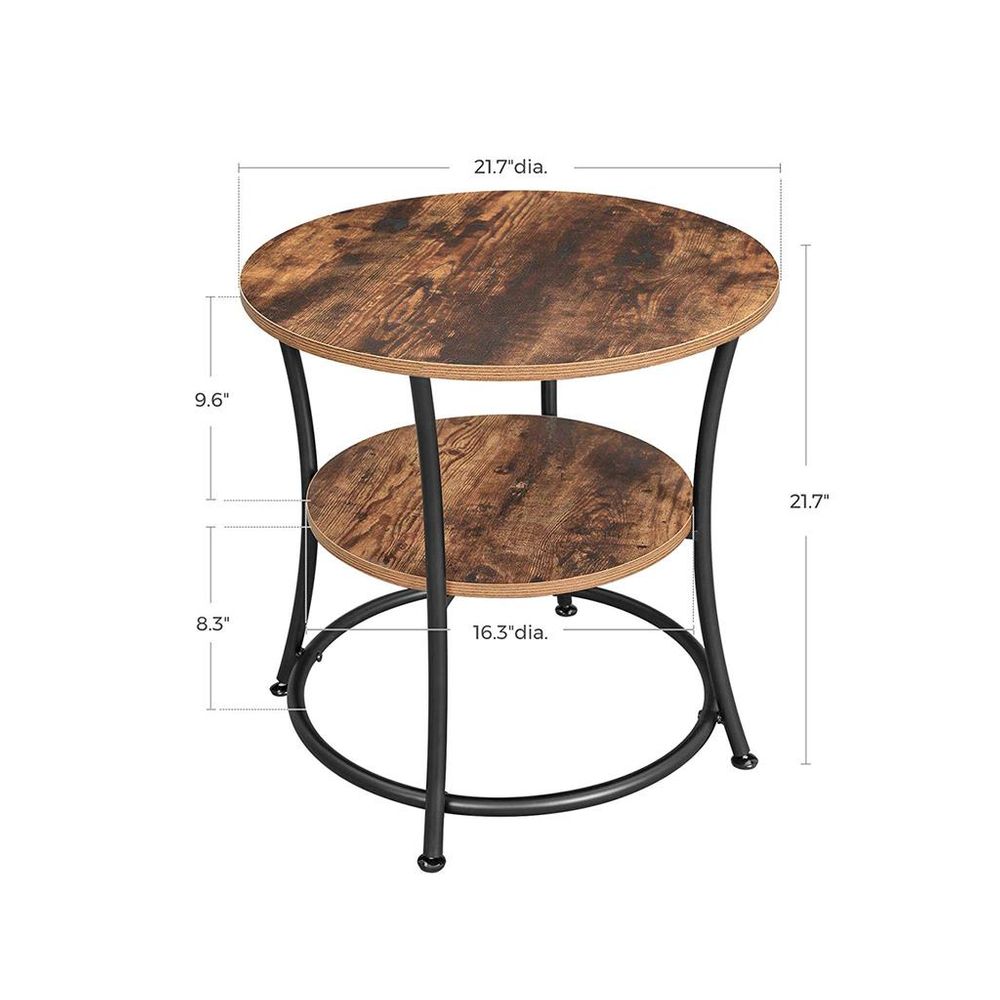 VASAGLE Round Coffee Table Set of 2 Living Room Tables Side End Table with  Steel Frame for Bedroom Rustic Brown and Black 