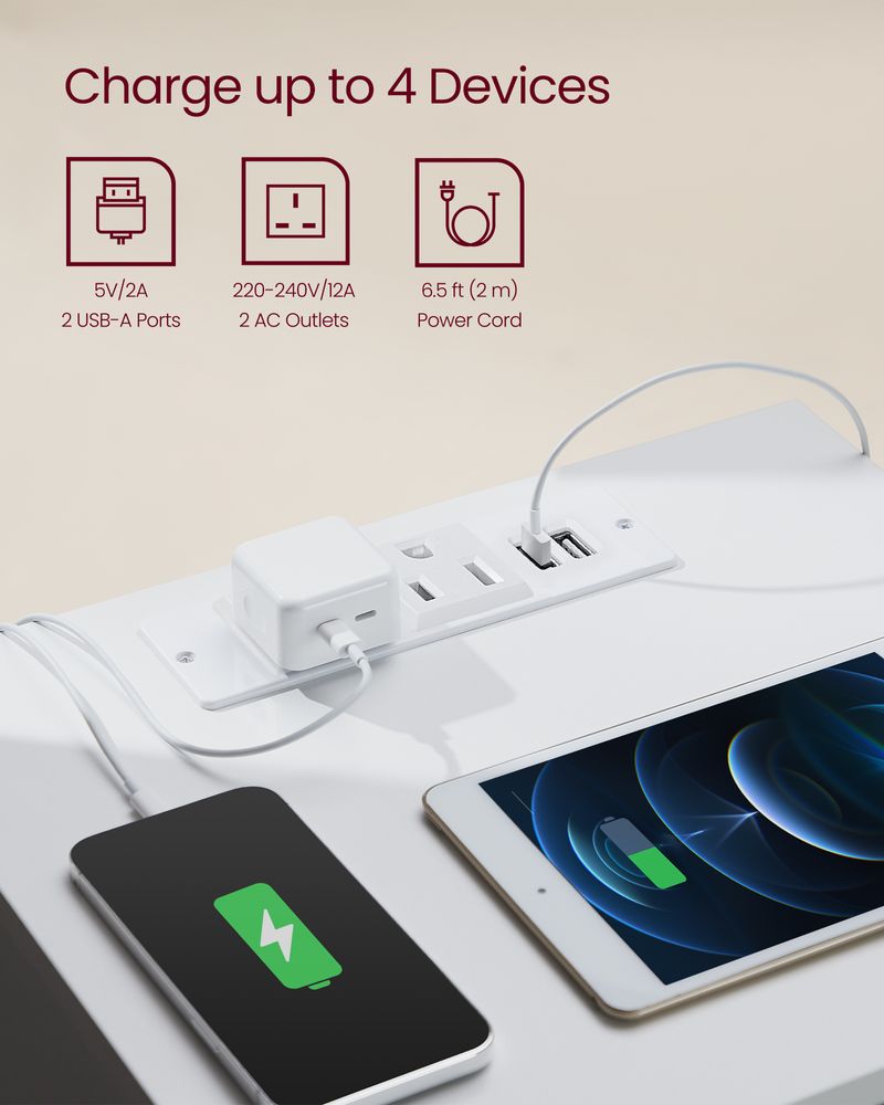 VASAGLE Nightstand with Charging Station