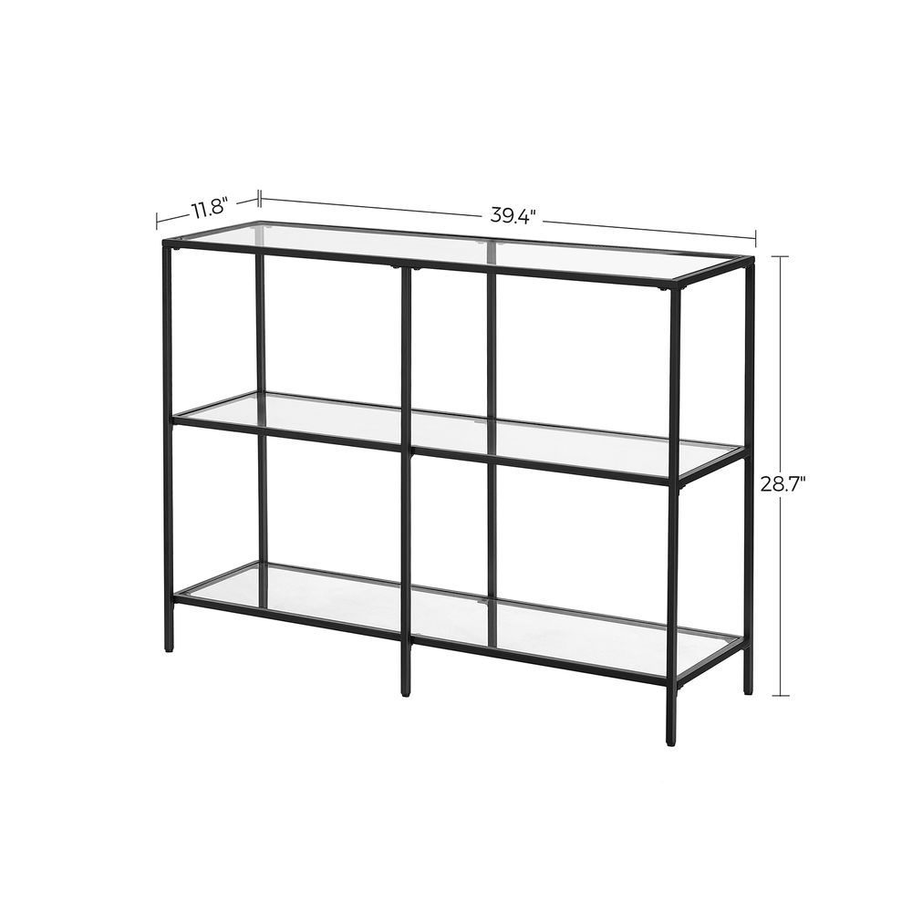 VASAGLE 39.4 Inch Console Table with 3 Shelves, Sofa Table , Entryway Table,  Metal Frame , Tempered Glass Shelf , Modern Style