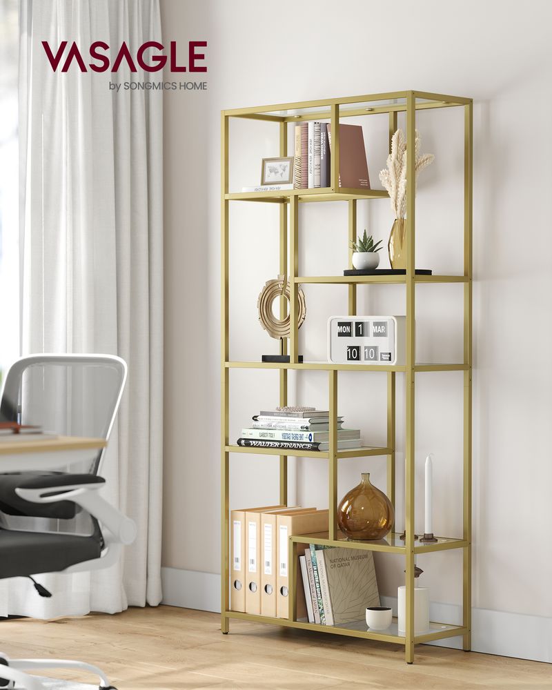 VASAGLE 6-Tier Tall Bookshelf with Tempered Glass Shelves - Thumbnail 3