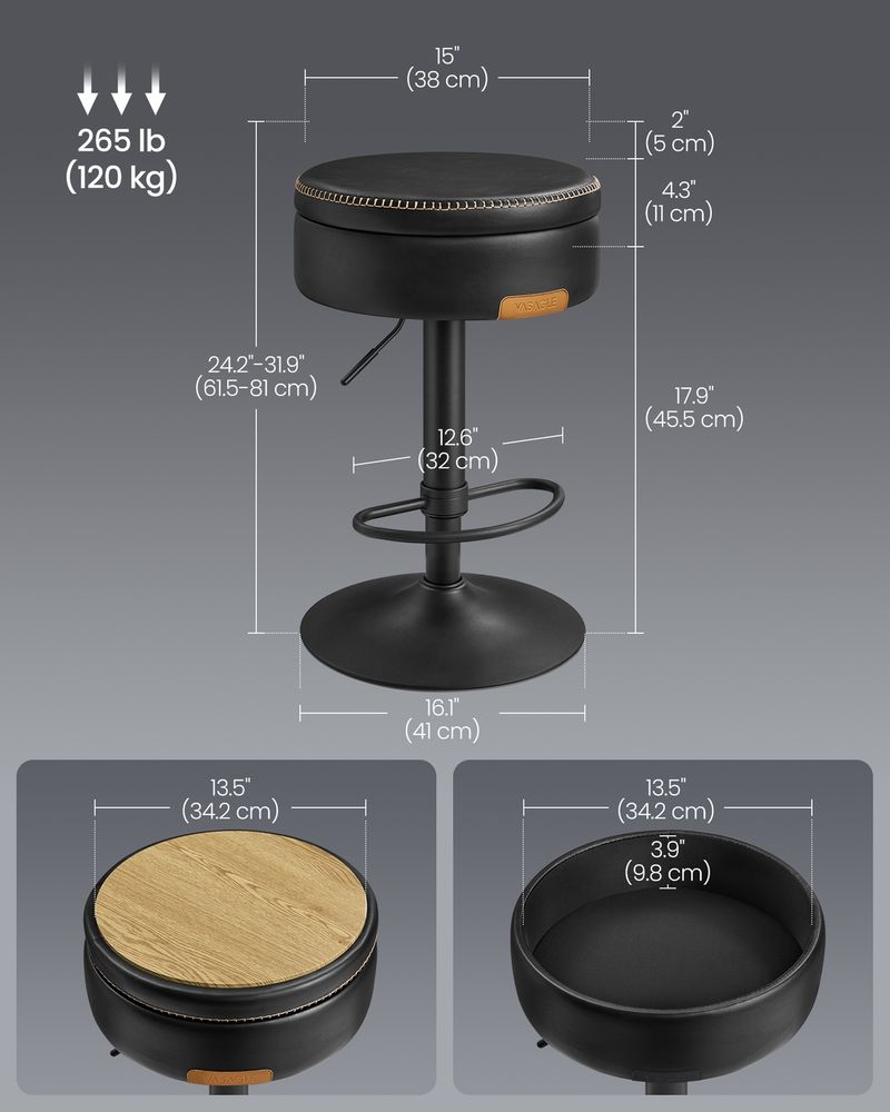 VASAGLE EKHO Collection Swivel Bar Stool - Thumbnail 2