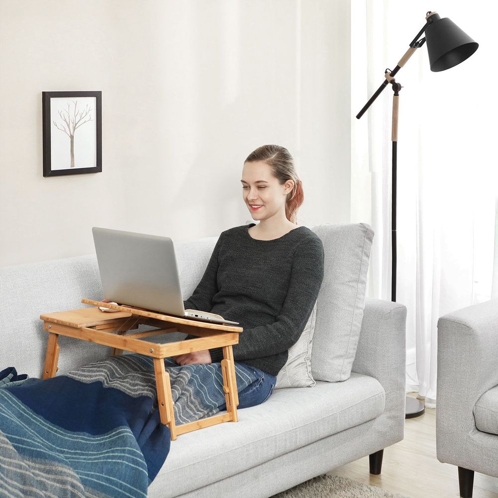 Portable Bamboo Bed Tray Table for Laptops w/Removable Media Slot