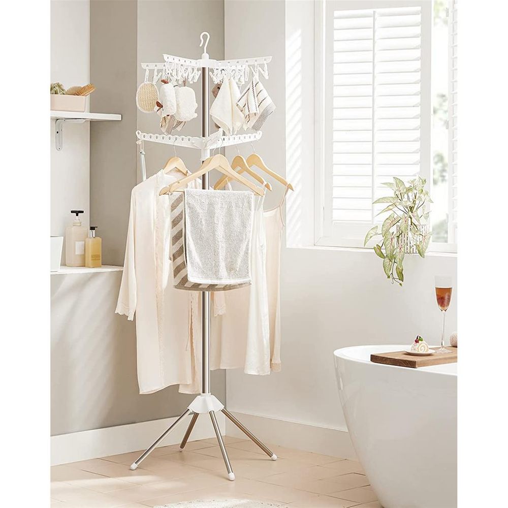 Costway 2-Level Clothes Drying Rack Foldable Airer w/ Height-Adjustable  Gullwing
