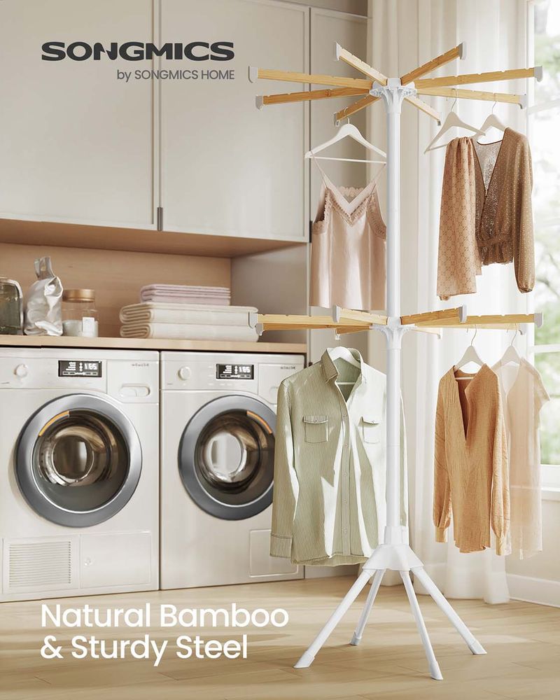 SONGMICS Foldable 2-Tier Clothes Drying Rack