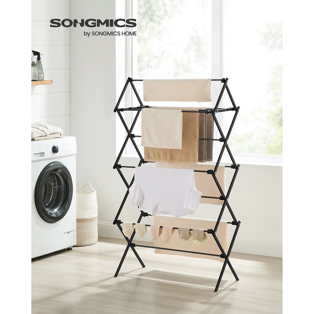 SONGMICS Foldable Clothes Drying Rack, Black