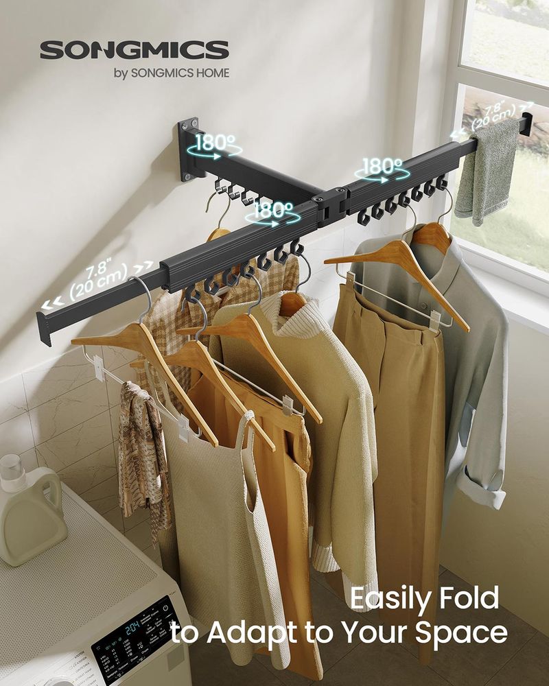 SONGMICS Clothes Drying Rack Wall-Mounted Foldable Arms - Thumbnail 5