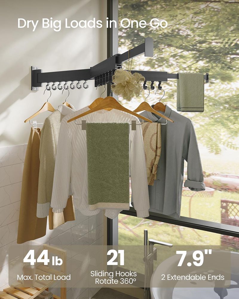 SONGMICS Clothes Drying Rack Wall-Mounted Foldable Arms - Thumbnail 2