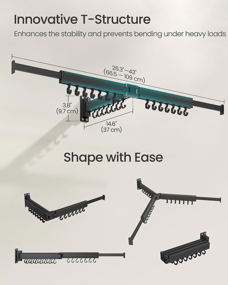SONGMICS Clothes Drying Rack Wall-Mounted Foldable Arms - Thumbnail 3