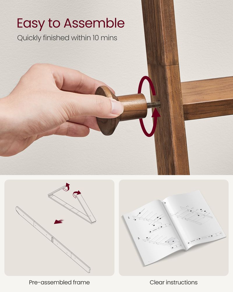 VASAGLE 5-Tier Wooden Blanket Ladder - Thumbnail 4