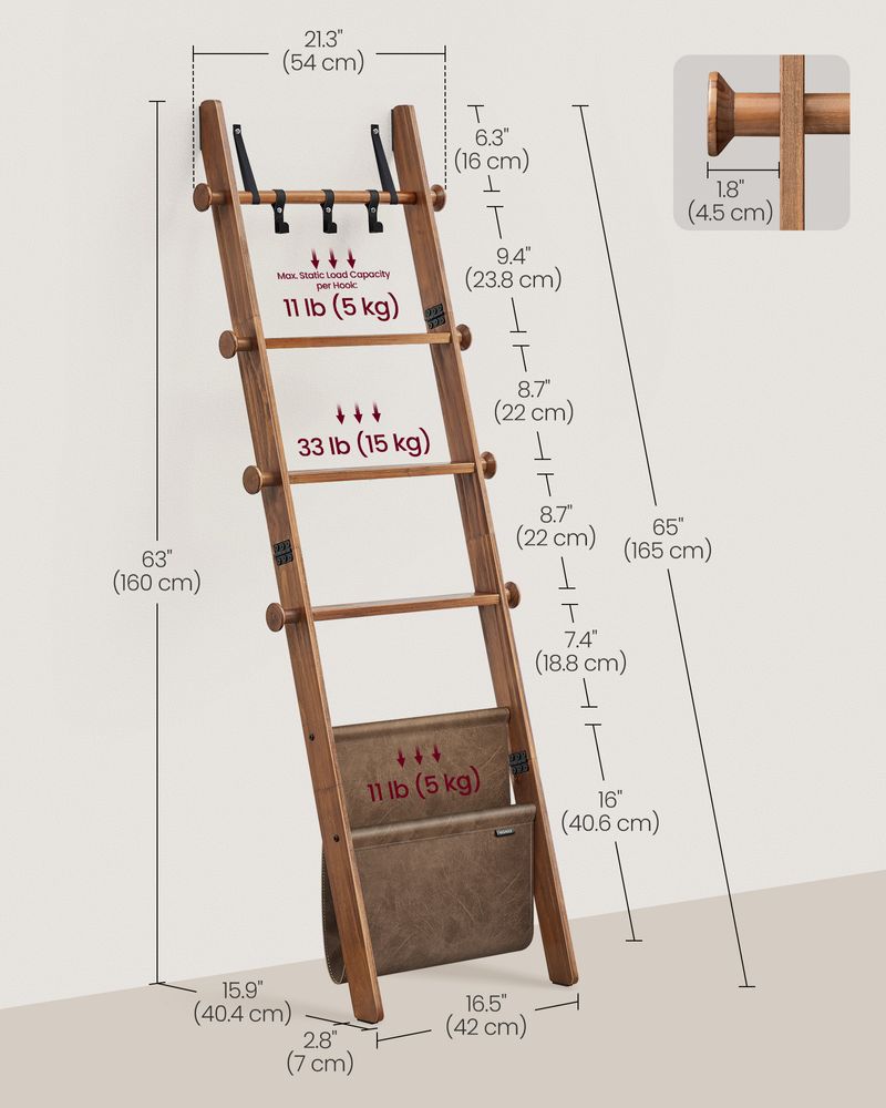 VASAGLE 5-Tier Wooden Blanket Ladder - Thumbnail 2