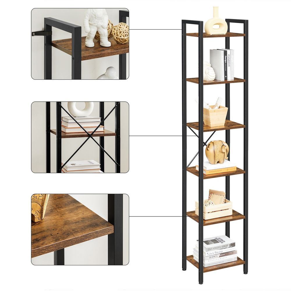 VASAGLE 6-Tier Narrow Bookcase with Steel Frame - Thumbnail 3