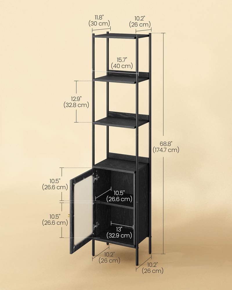 VASAGLE 6-Tier Slim Bookcase with PC Door - Thumbnail 3