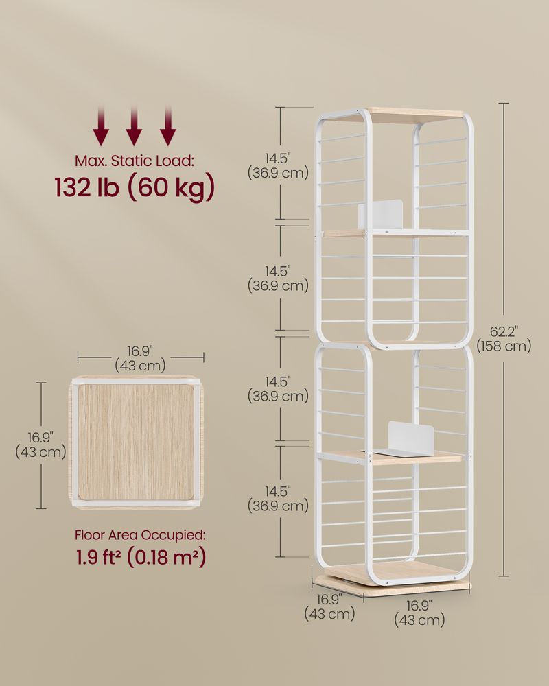 VASAGLE 4-Tier Rotating Bookshelf - Thumbnail 4