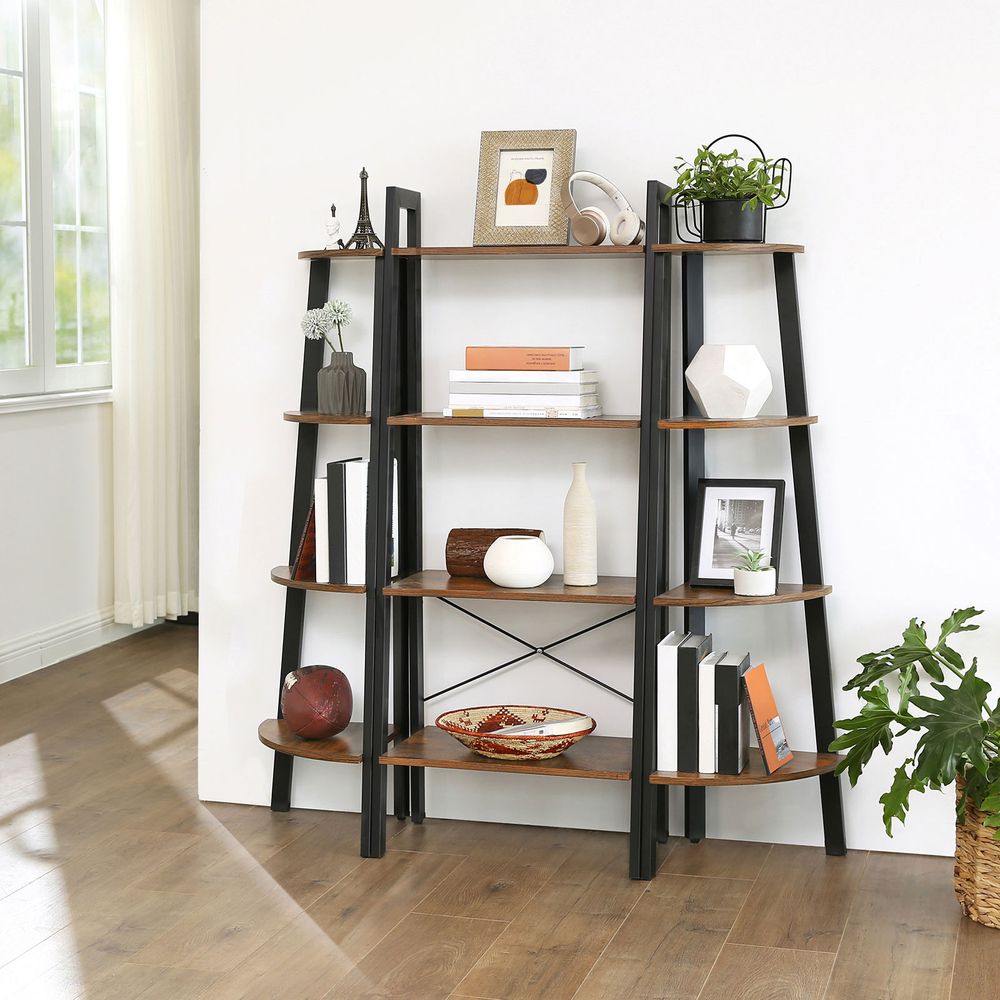 VASAGLE Corner Shelf, 4-Tier Industrial Storage Rack, Ladder Bookcase,  Organiser Unit for Home, Living Room, Bedroom, Balcony