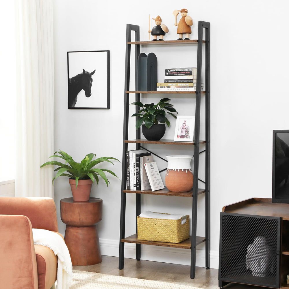 VASAGLE Corner Shelf, 4-Tier Industrial Storage Rack, Ladder Bookcase,  Organiser Unit for Home, Living Room, Bedroom, Balcony