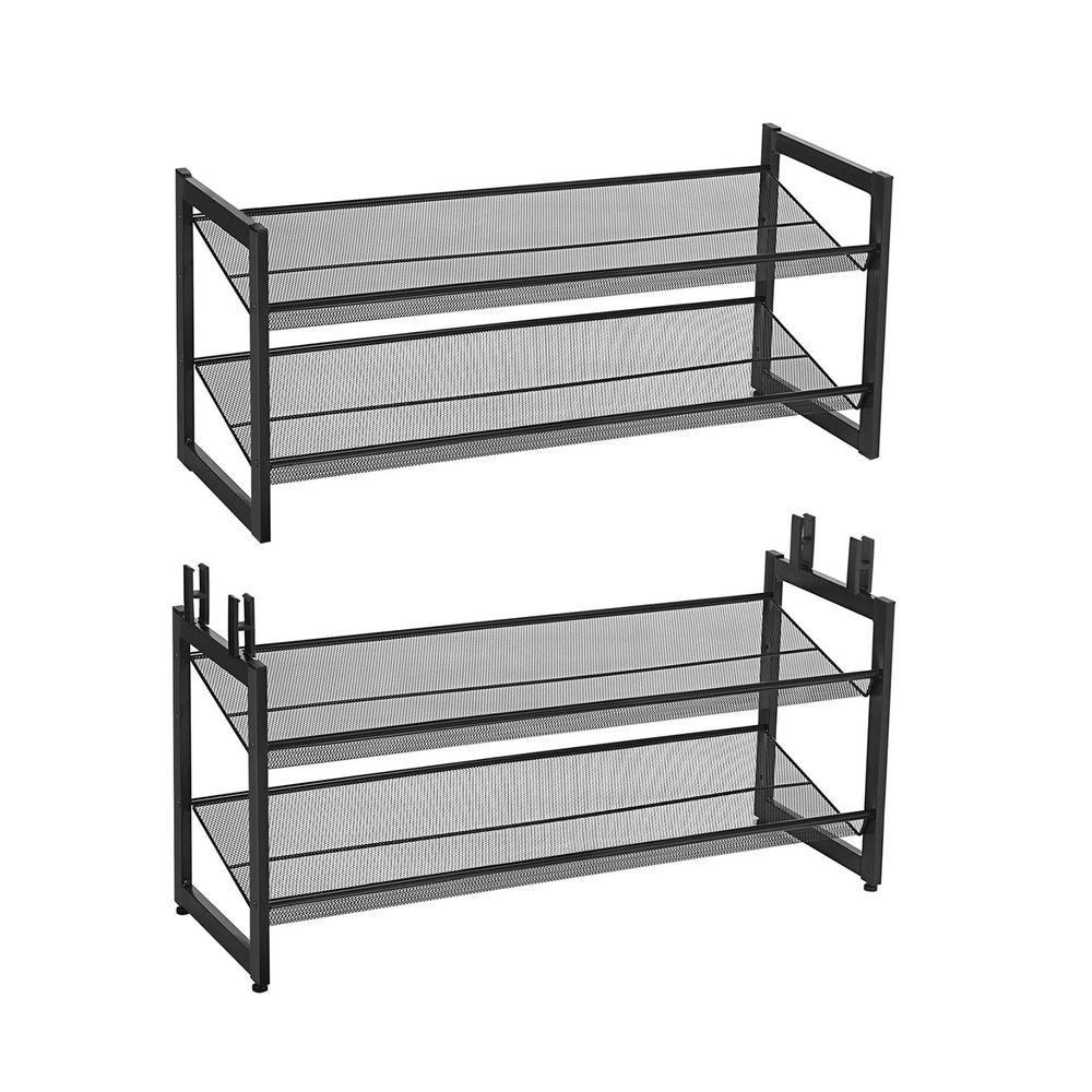 Richards Homewares 2 Shelf Stackable Punch Metal Shoe Rack, Black