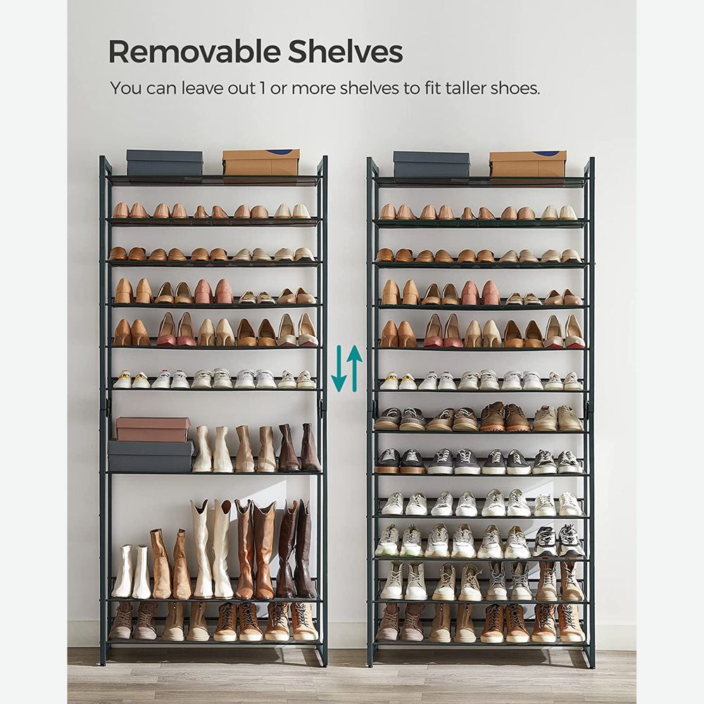 SONGMICS 12-Tier Shoe Rack Tall Metal Shoe Storage Organizer for Closet Set  of 2/6-Tier Big Stackable Shoes Rack Shelf Adjustable Feet & Slanted