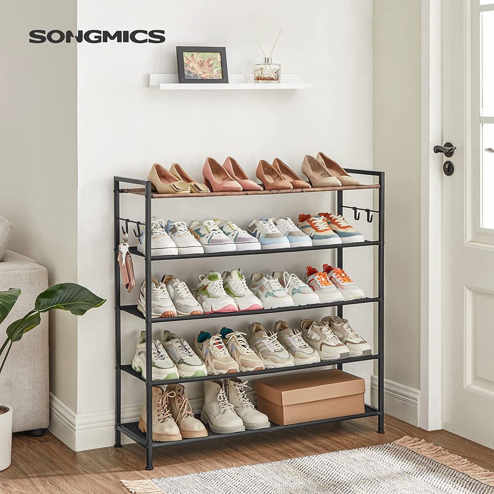 5-Tier Shoe Cabinet Shoe Racks Storage Organizer with Led LightDark Brown &  White