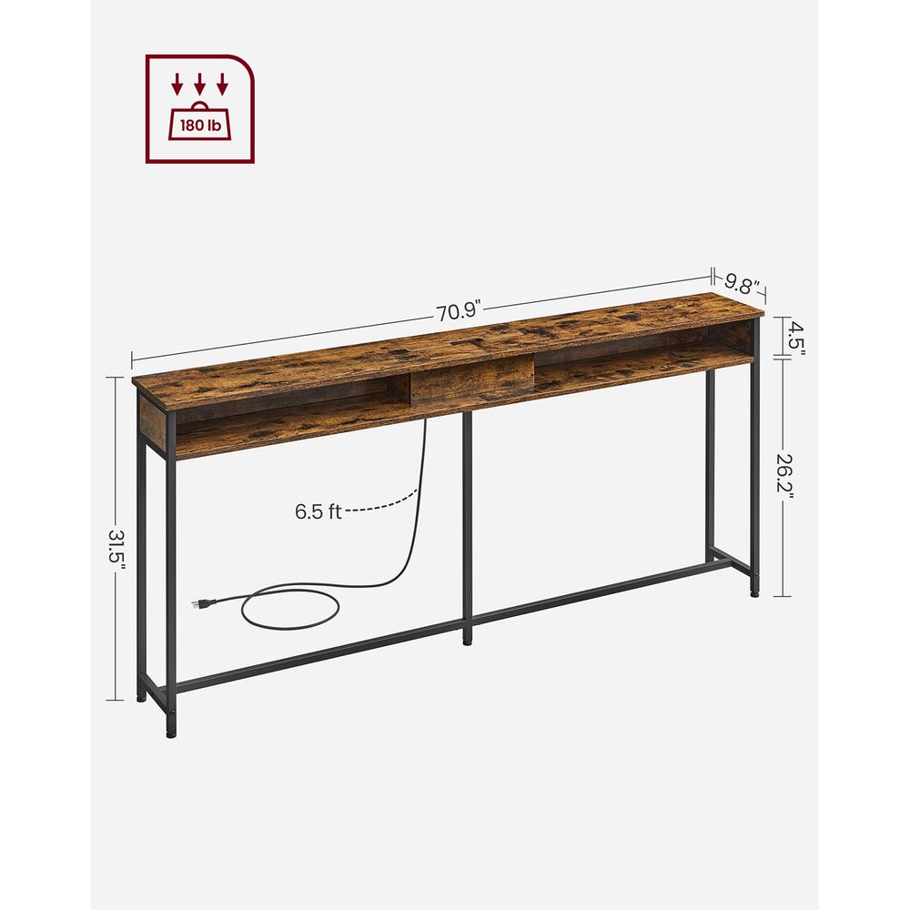 VASAGLE 70 Inch Console Table with Outlet and Shelves | SONGMICS HOME