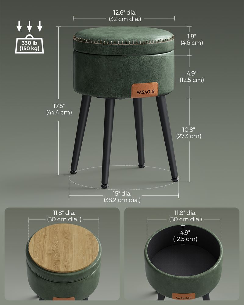 VASAGLE EKHO Collection - Round Storage Ottoman with Steel Legs, Synth