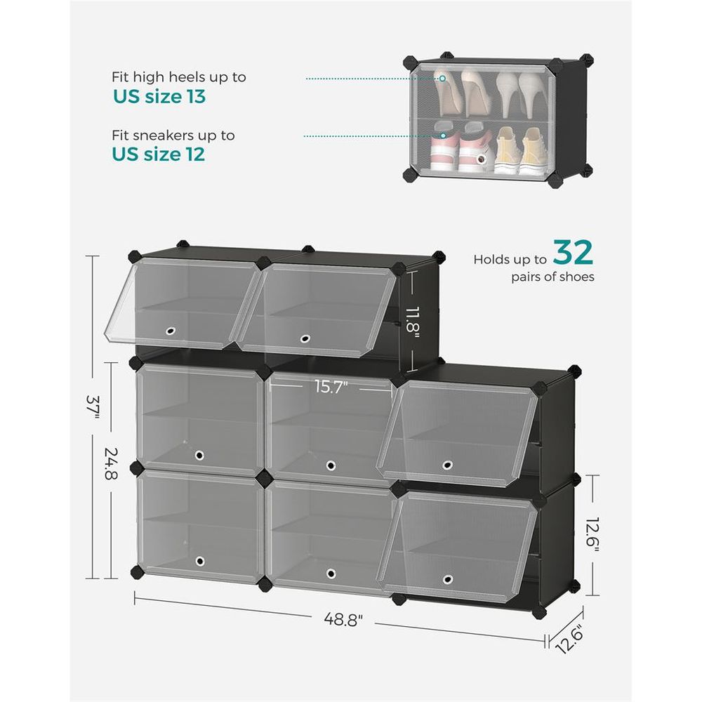 Shop White Label 8 Cubes Plastic Wardrobe with Shoe Rack - Black