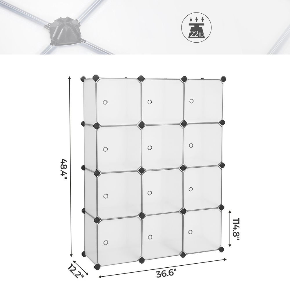 SONGMICS Cube Storage Organizer, 12-Cube Closet Storage Shelves, DIY Plastic Closet Cabinet, Modular Bookcase, Storage