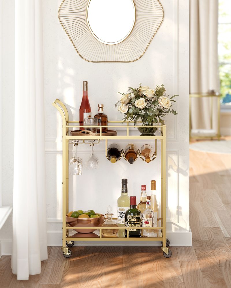 VASAGLE Wine Cart with 2 Mirrored Shelves SONGMICS HOME